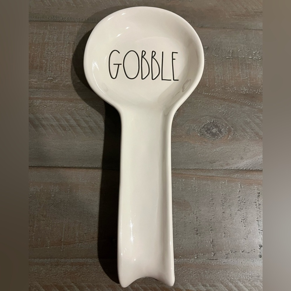 Rae Dunn GOBBLE White Ceramic Spoon Rest